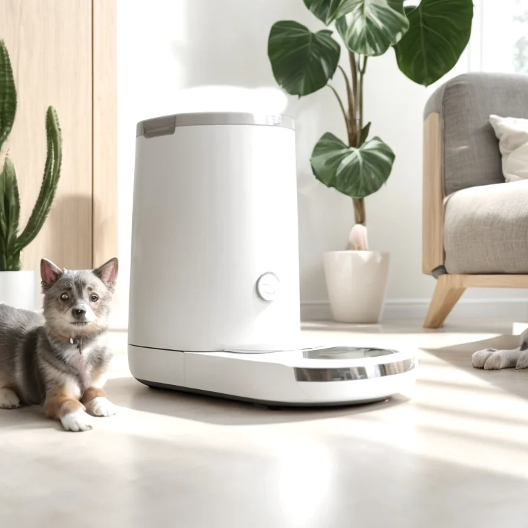 Pet owner interacting with technology