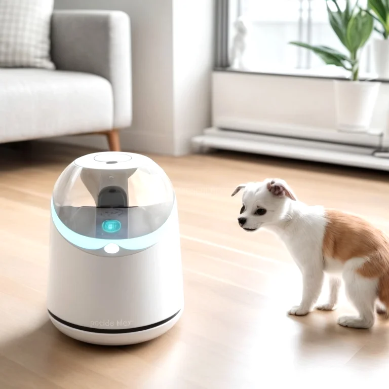 Happy dog interacting with AI device